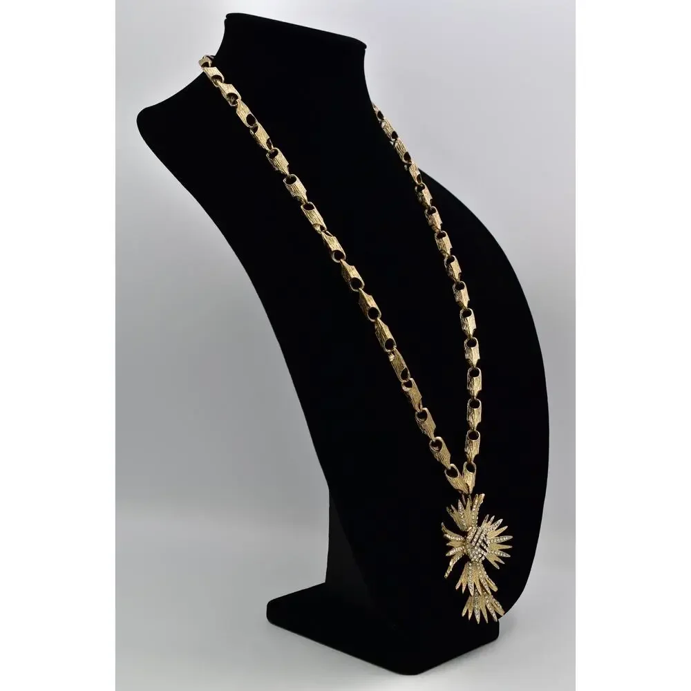OPC Vintage Statement Cross Necklace Crystal Brushed Chunky Heavy Gold BinBD